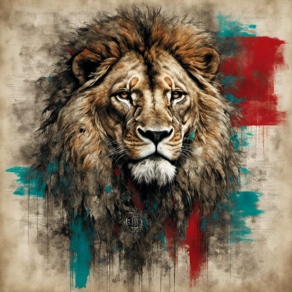 Majestic Lion Portrait in Kenya Flag Colors