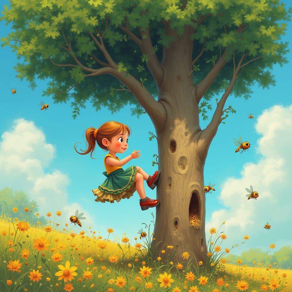 Girl Climbs Tree in Magical Sunlight