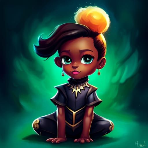 Adorable Chibi Black Panther in Polychromatic Splash Art