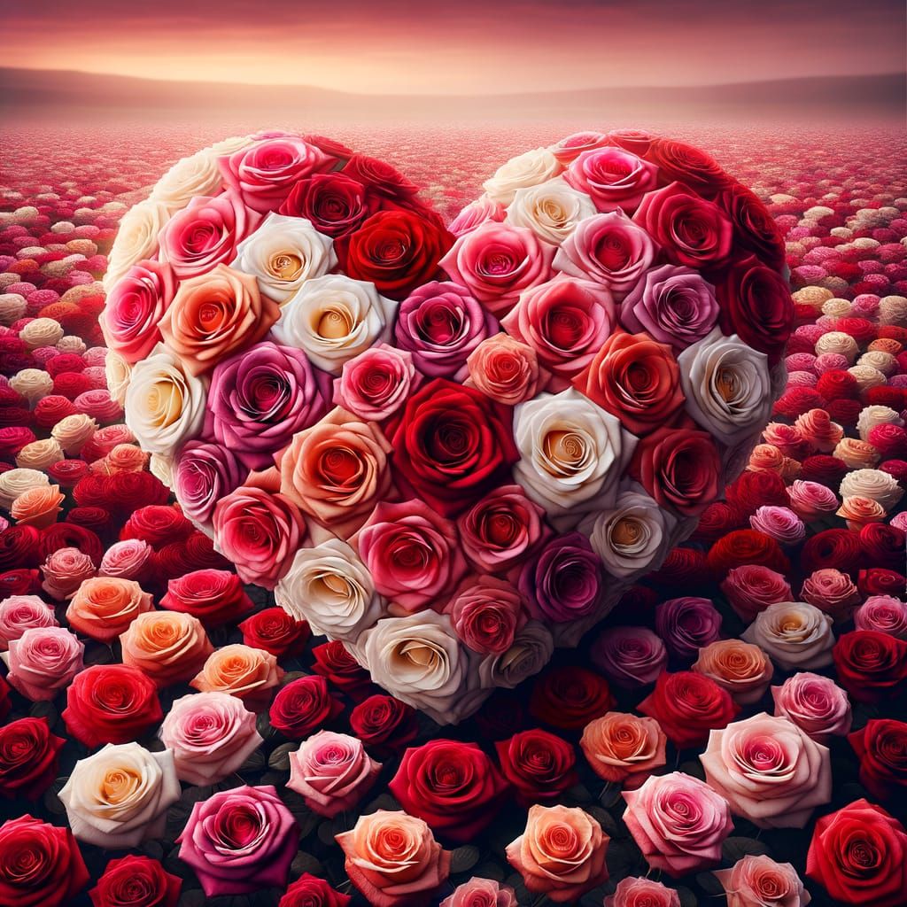 Crimson and White Rose Heart Over Rose Field
