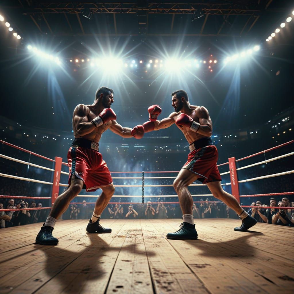 Boxers Clash in a Vibrant Arena, Captured in Cinematic Digit...