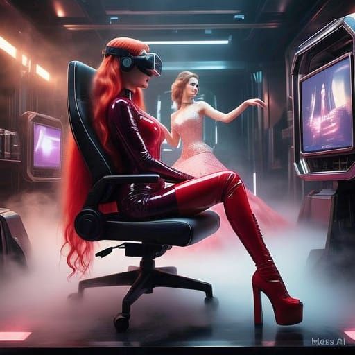 Futuristic Cyberpunk Woman in Latex and VR