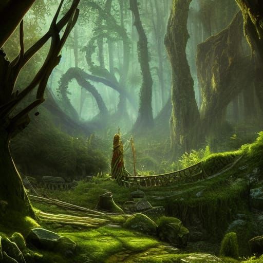Elven Ruins in Forest: Fantasy Concept Art