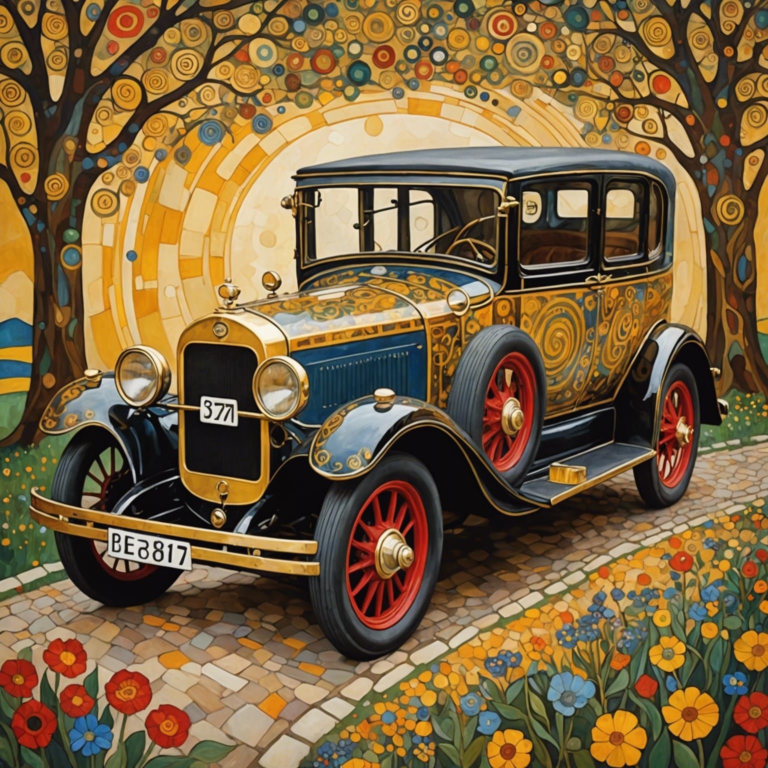 Old Car in the Style of Klimt