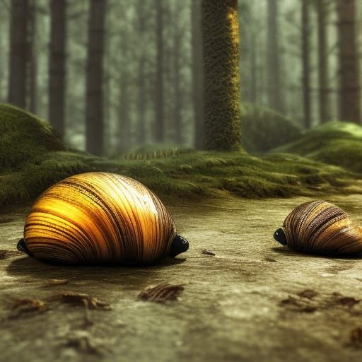 Black Snails on Autumn Path: Digital Illustration