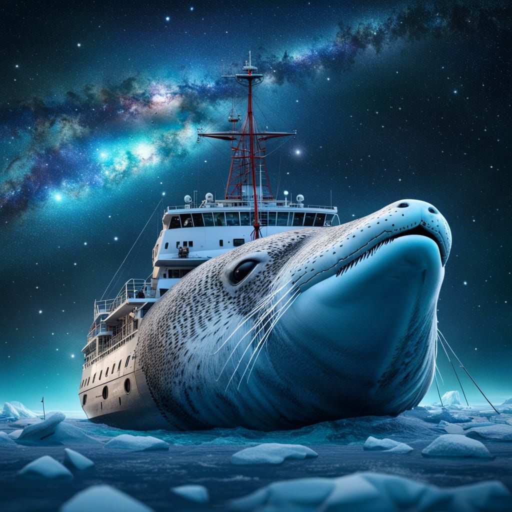 Antarctic Research Ship Under Milky Way