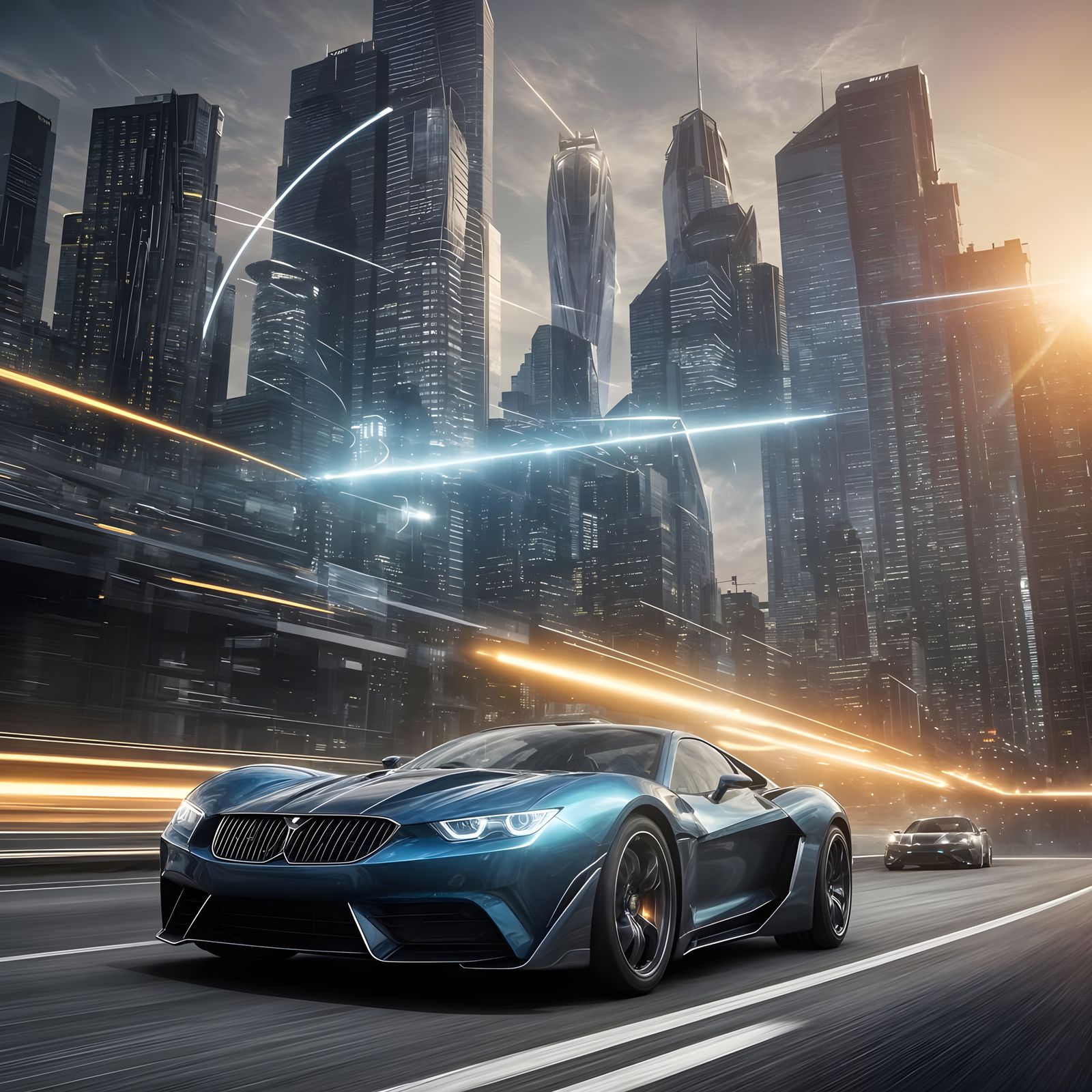 Hyperrealistic Futuristic Supercar at Sunset