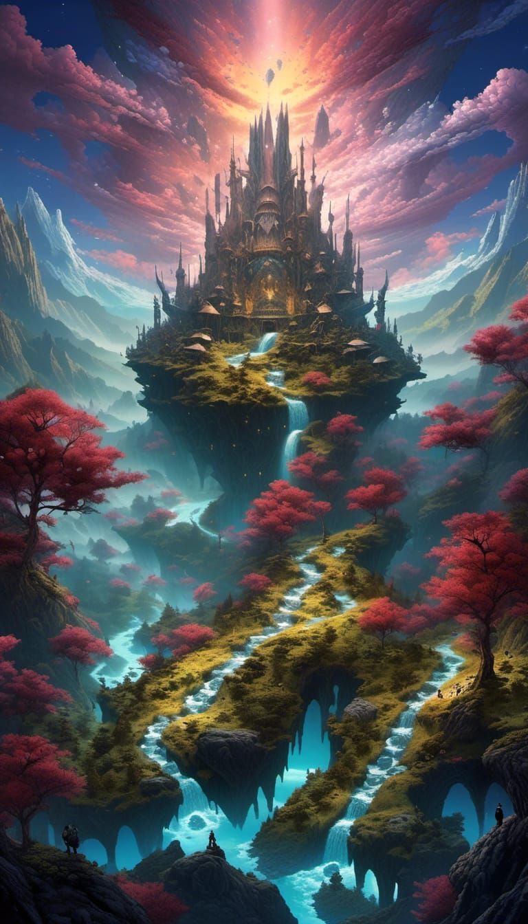 Cosmic Skyrim Village in Grassy Valley at Night