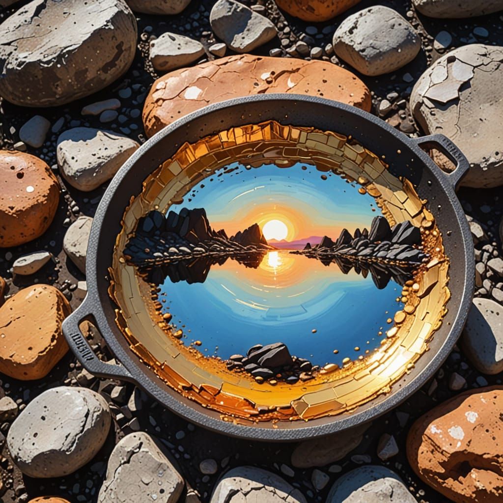 Magical Mirror in Frying Pan, Spray Paint Art