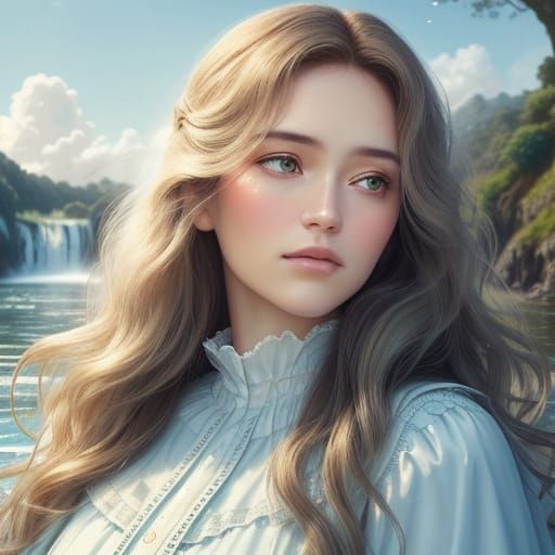 Romantic Portrait of Woman with Wavy Hair