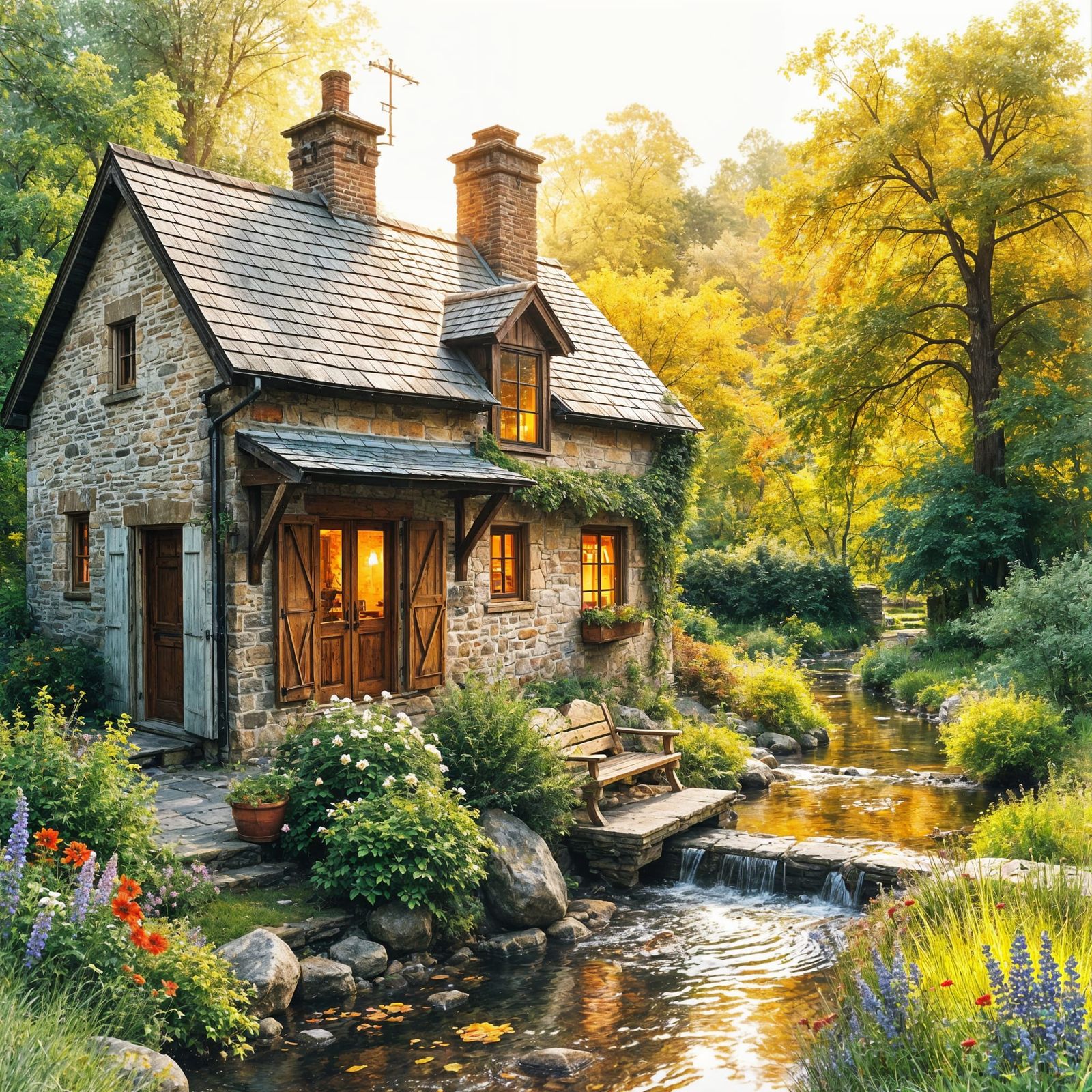 Cozy Rustic Cottage Amidst Autumnal Forest