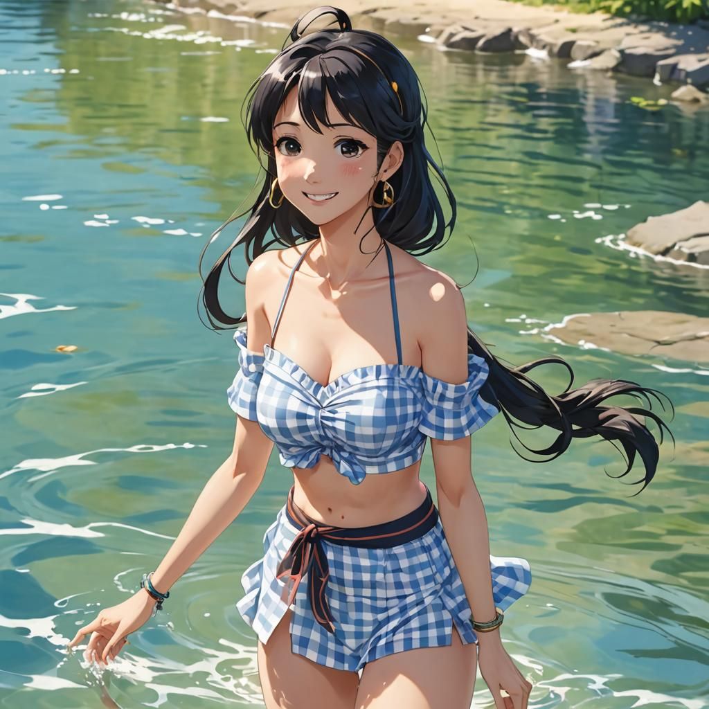 Mother and Daughter on Beach in Anime Style