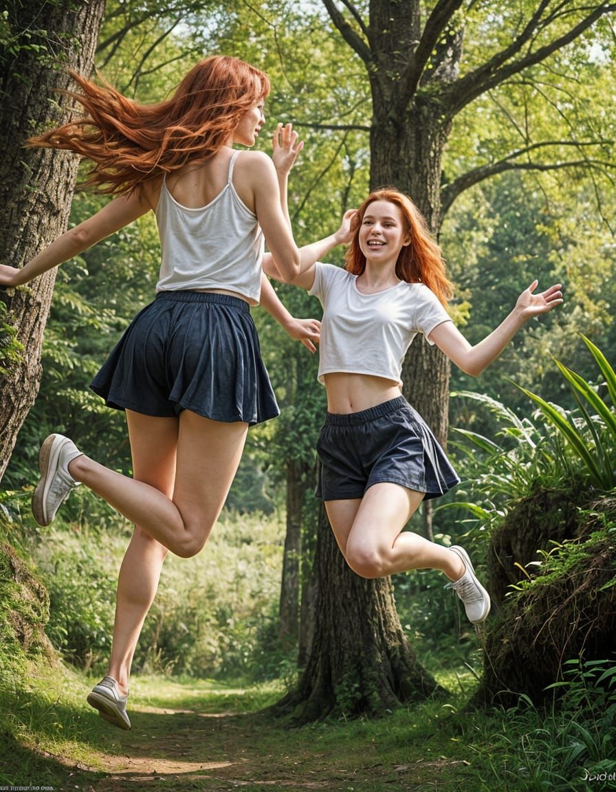 Young Women Embody Joy in Serene Nature Scene