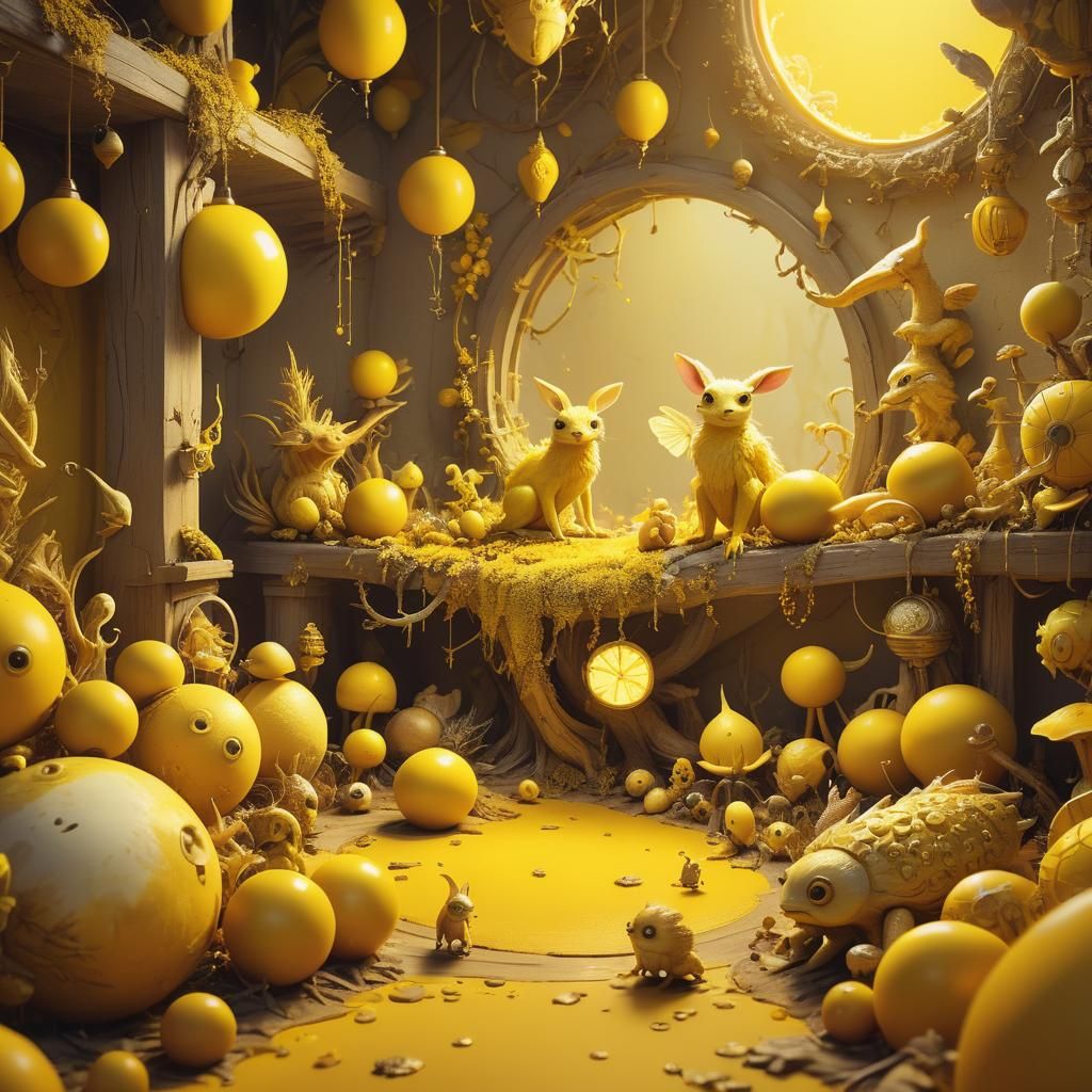 Vibrant Yellow Concept Art in a Whimsical Scene