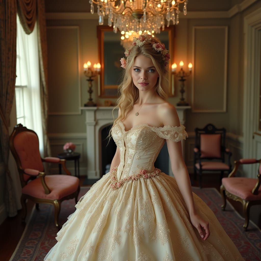 Southern Belle in Lavish Antebellum Attire