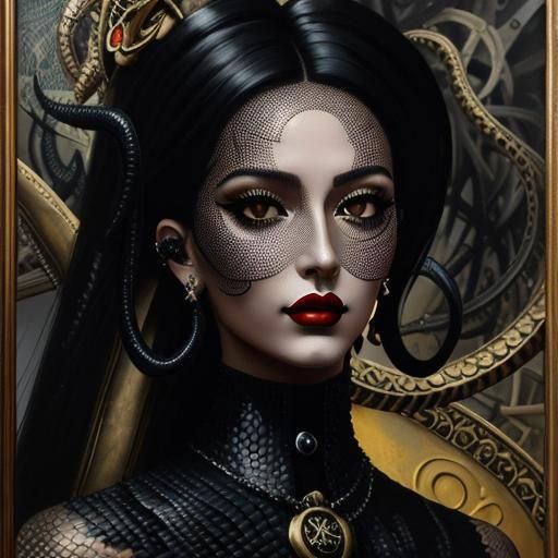 Surreal Black Snakes in Oil on Canvas Style