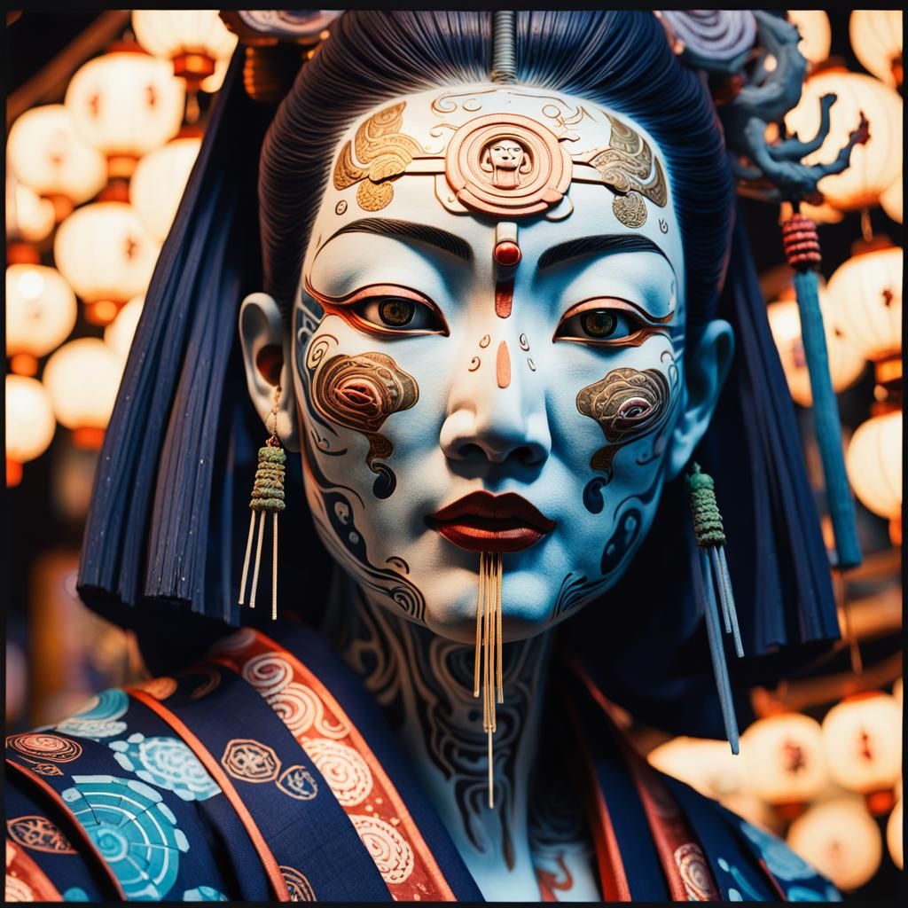 Cyberpunk Shinto Deity in Ukiyo-e Style