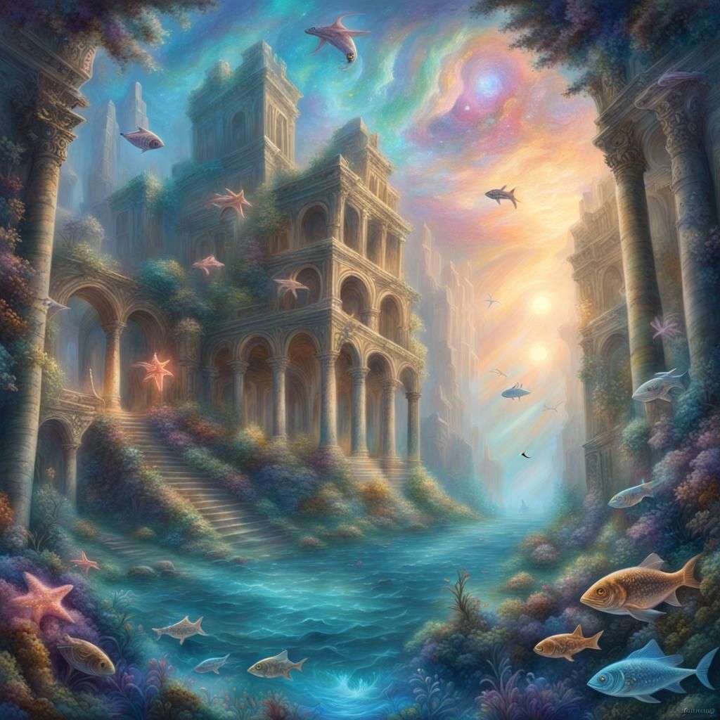 Ethereal Underwater City Ruins in Fantasy Style