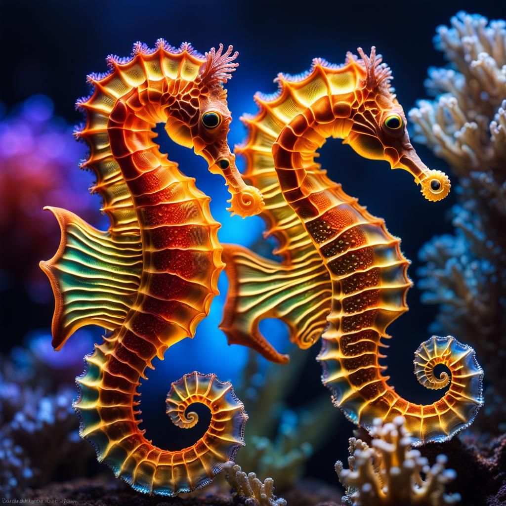 Bioluminescent Seahorses in a Coral Fantasy