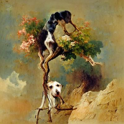 Dog Climbing a Tree in Sunny Outdoor Scene
