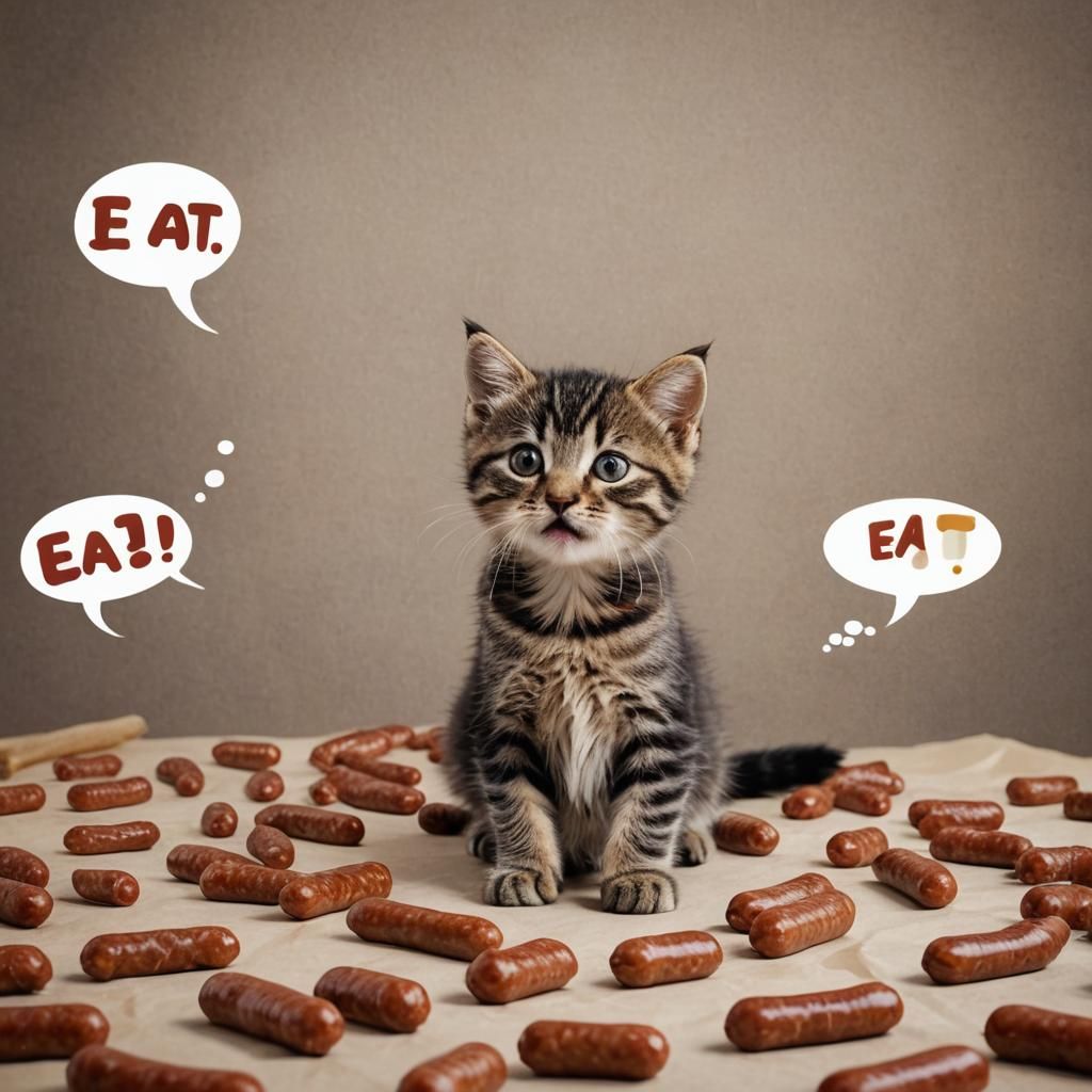 Kitten Surrounded by Sausages in Professional Photo