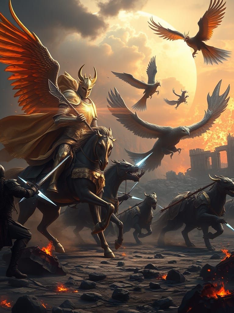 Epic Battle of Radiant Knights and Shadow Warriors