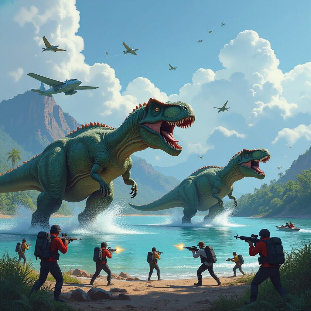 Jurassic Creatures Erupt from Lake Ngozi in Dystopian Art