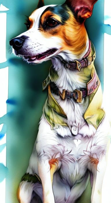 Happy Jack Russell Terrier Dog in Watercolour Style