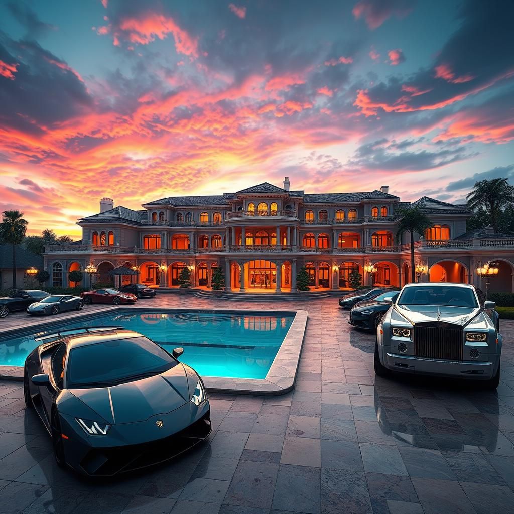 Luxurious Mansion with Exotic Cars in Detailed Style