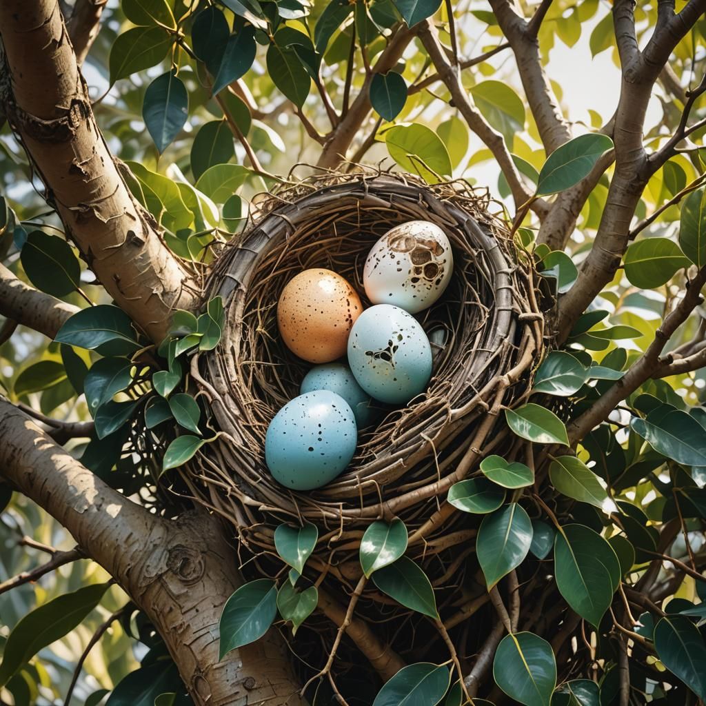 Hyperrealistic Bird's Nest in Ficus Tree
