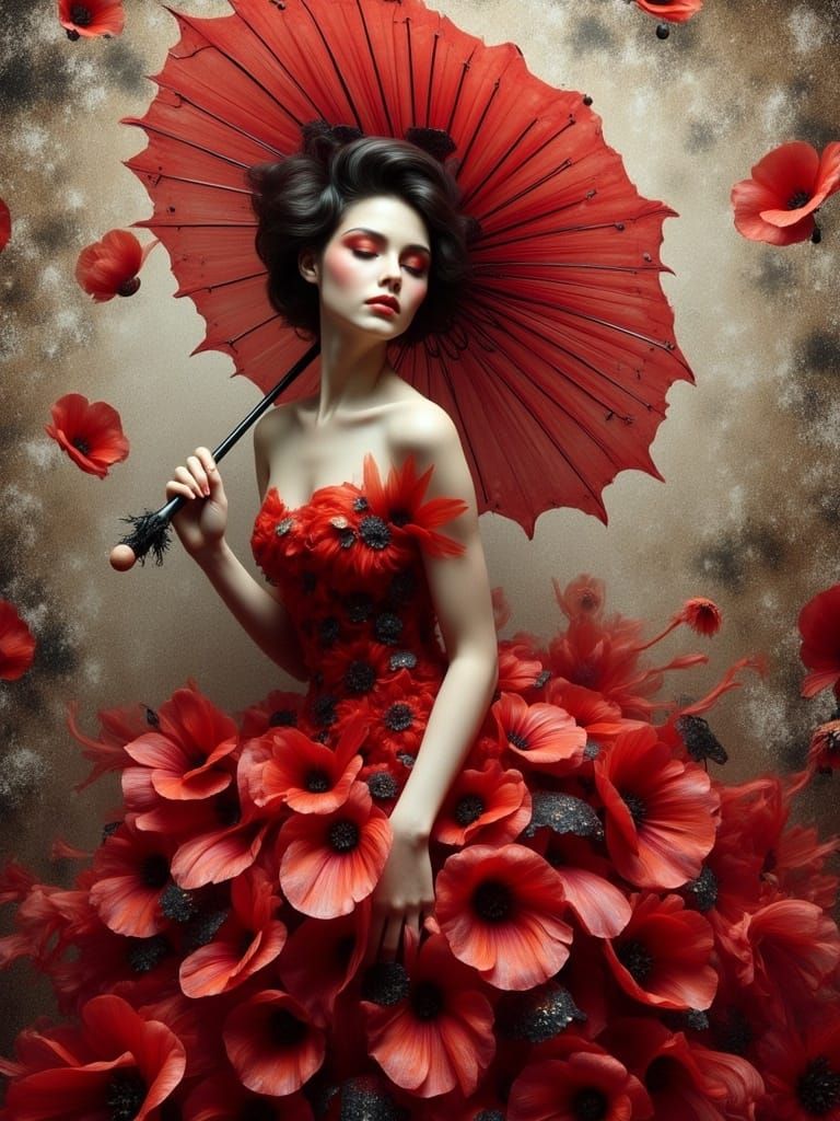 Enchanted Woman in Whimsical Floral Gown