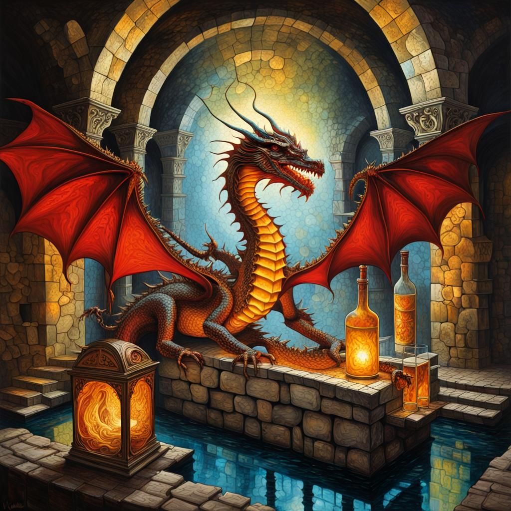 Dragon Emerges from Fractal Catacombs in Surreal Style