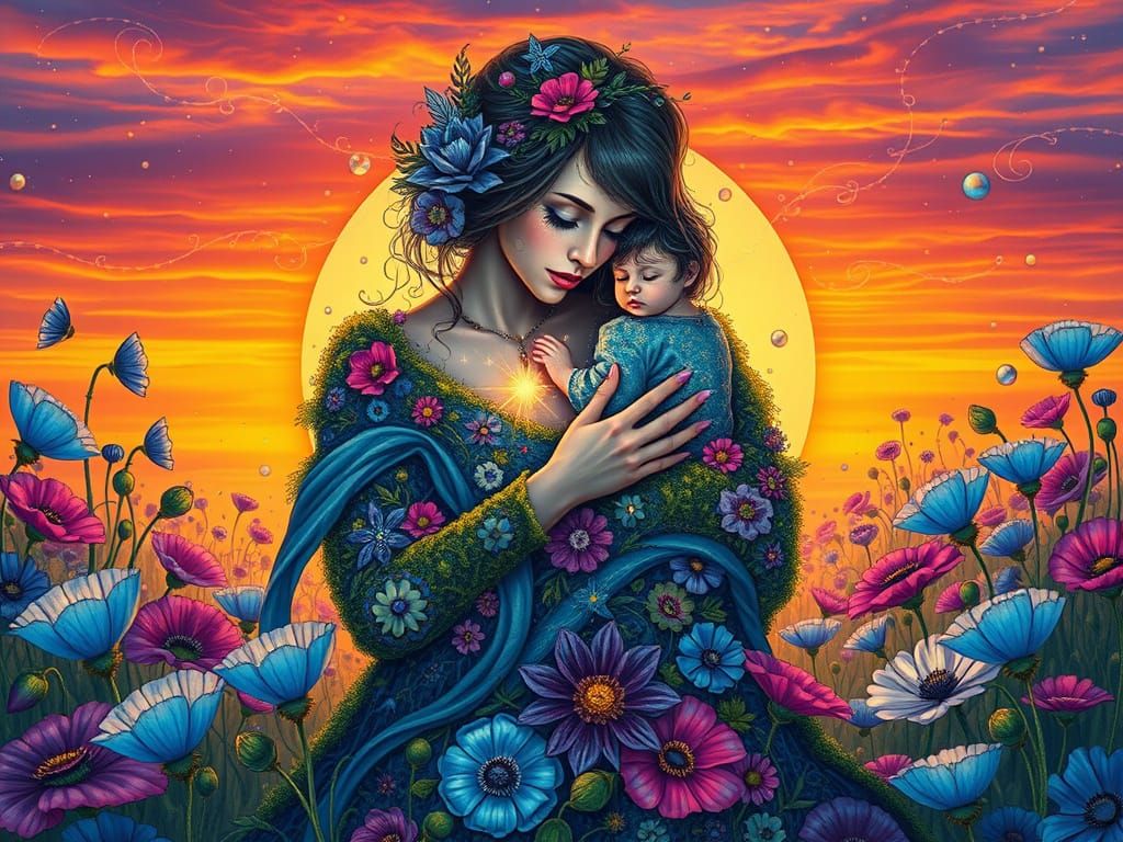 Mother and Child in Stardust Sunset