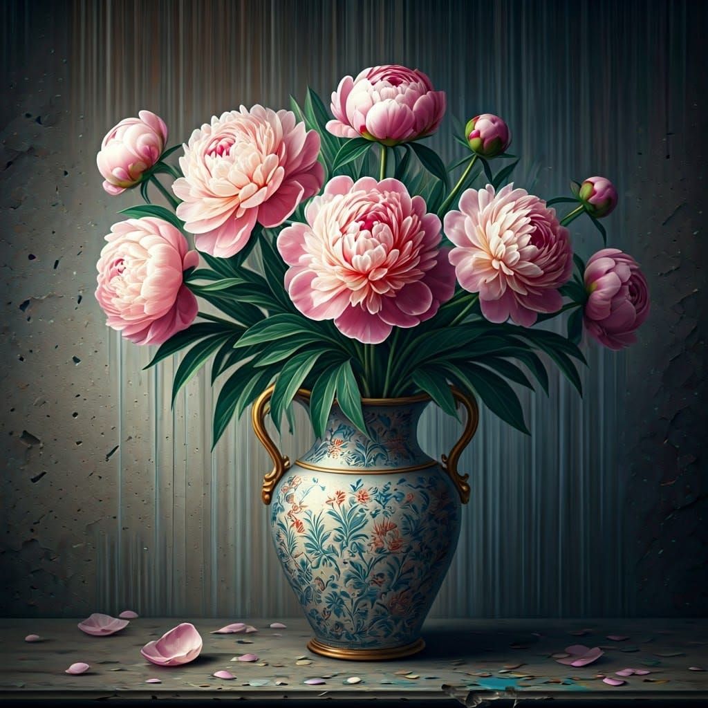 Vibrant Graffiti Peonies in Urban Decay