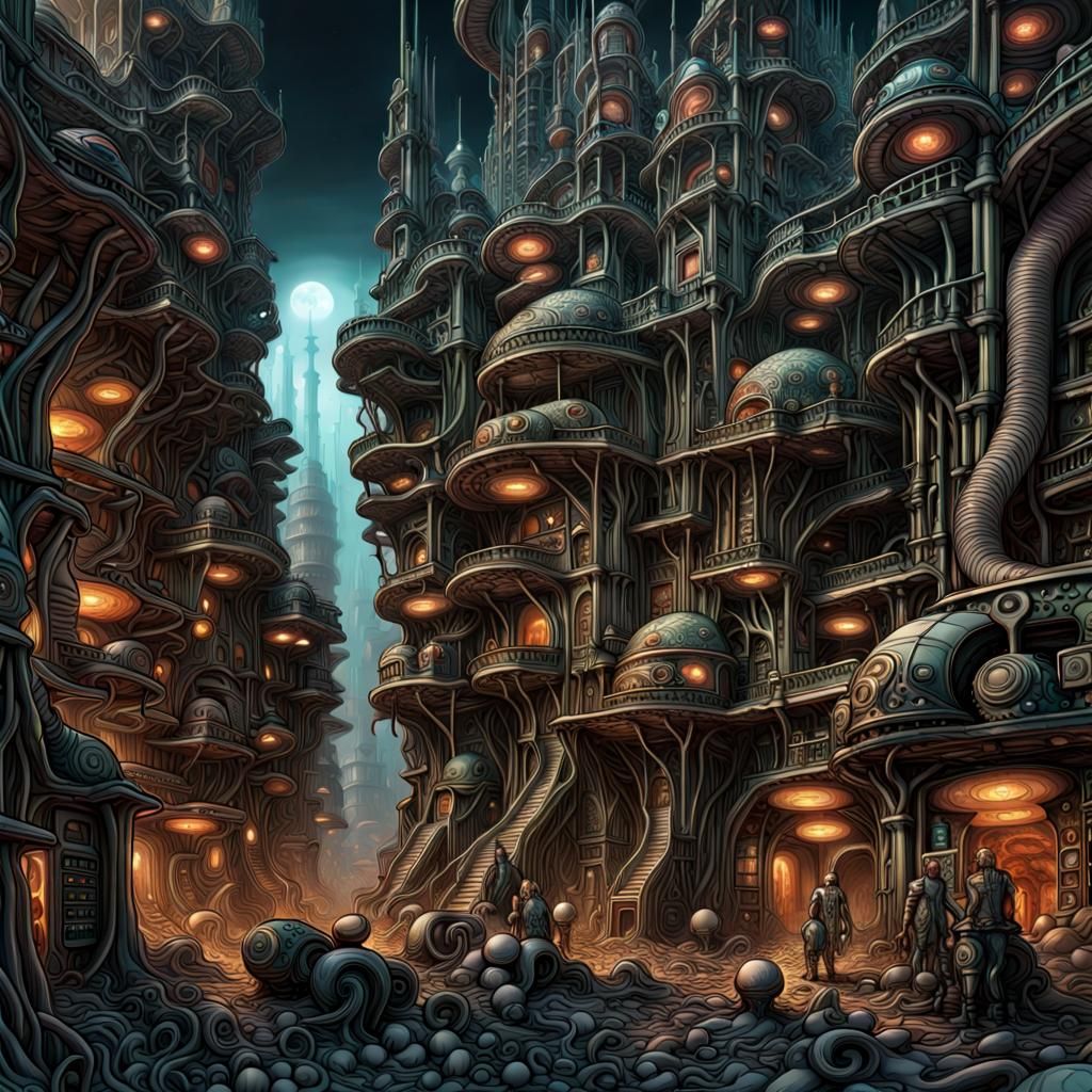 A space going city, outside view biomechanical
Huge, imposin...