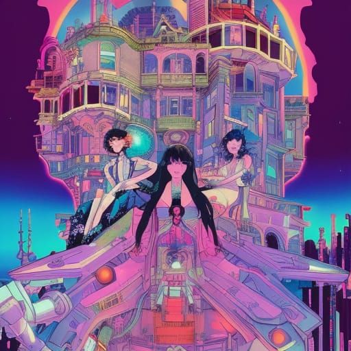 Cyberpunk Victorian Mansion Comic Book Illustration