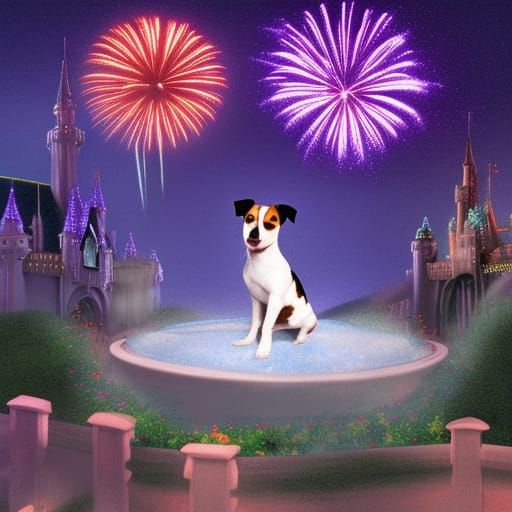 Jack Russell Terrier Watches Disneyland Fireworks