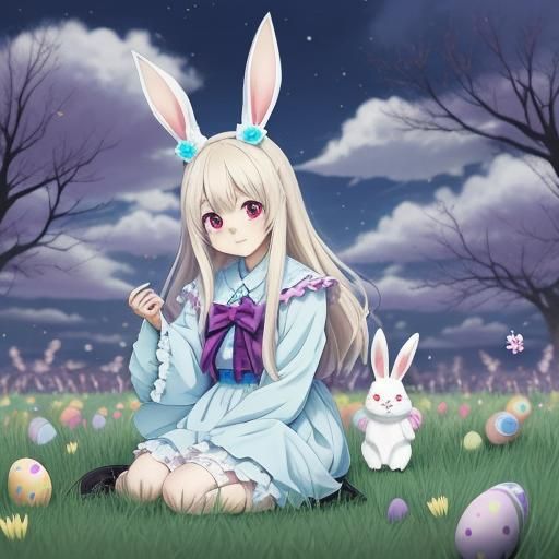 Eerie Easter Bunny in Anime Key Visual Style
