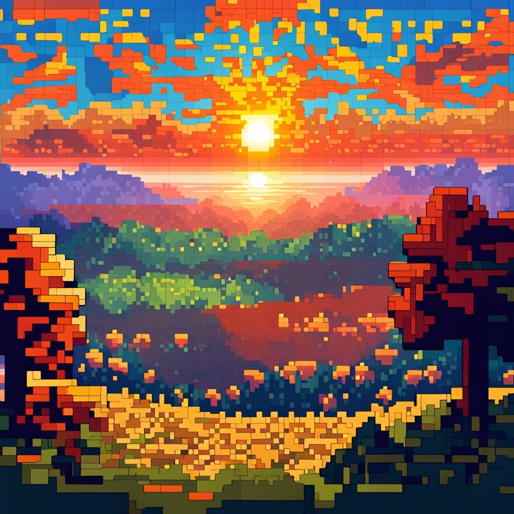 Pixel Art Sunrise Over Poland, 16-Color Palette