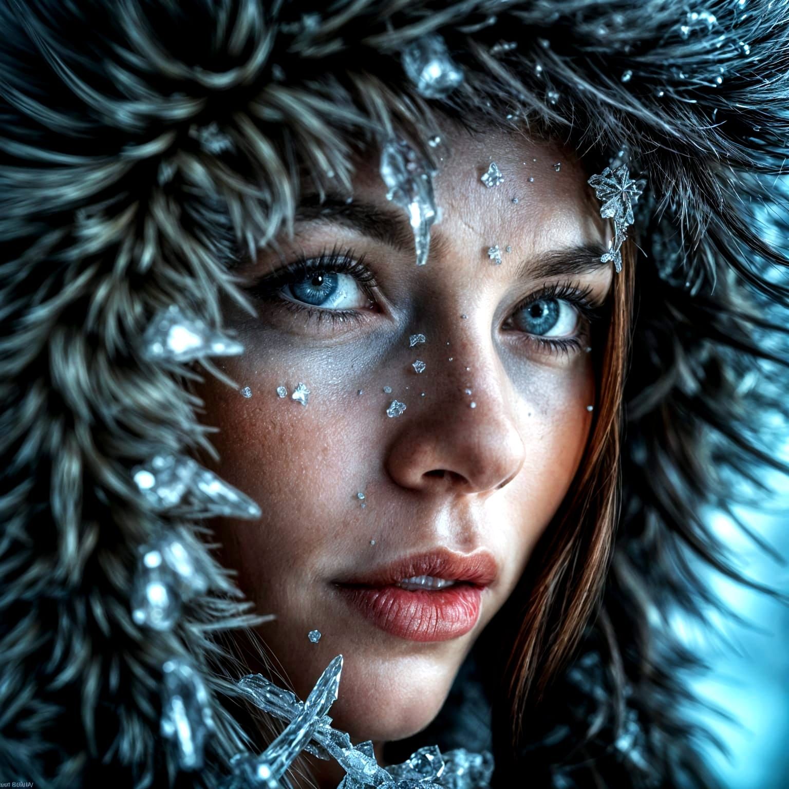 Hyperrealistic Winter Portrait in Dramatic Lighting
