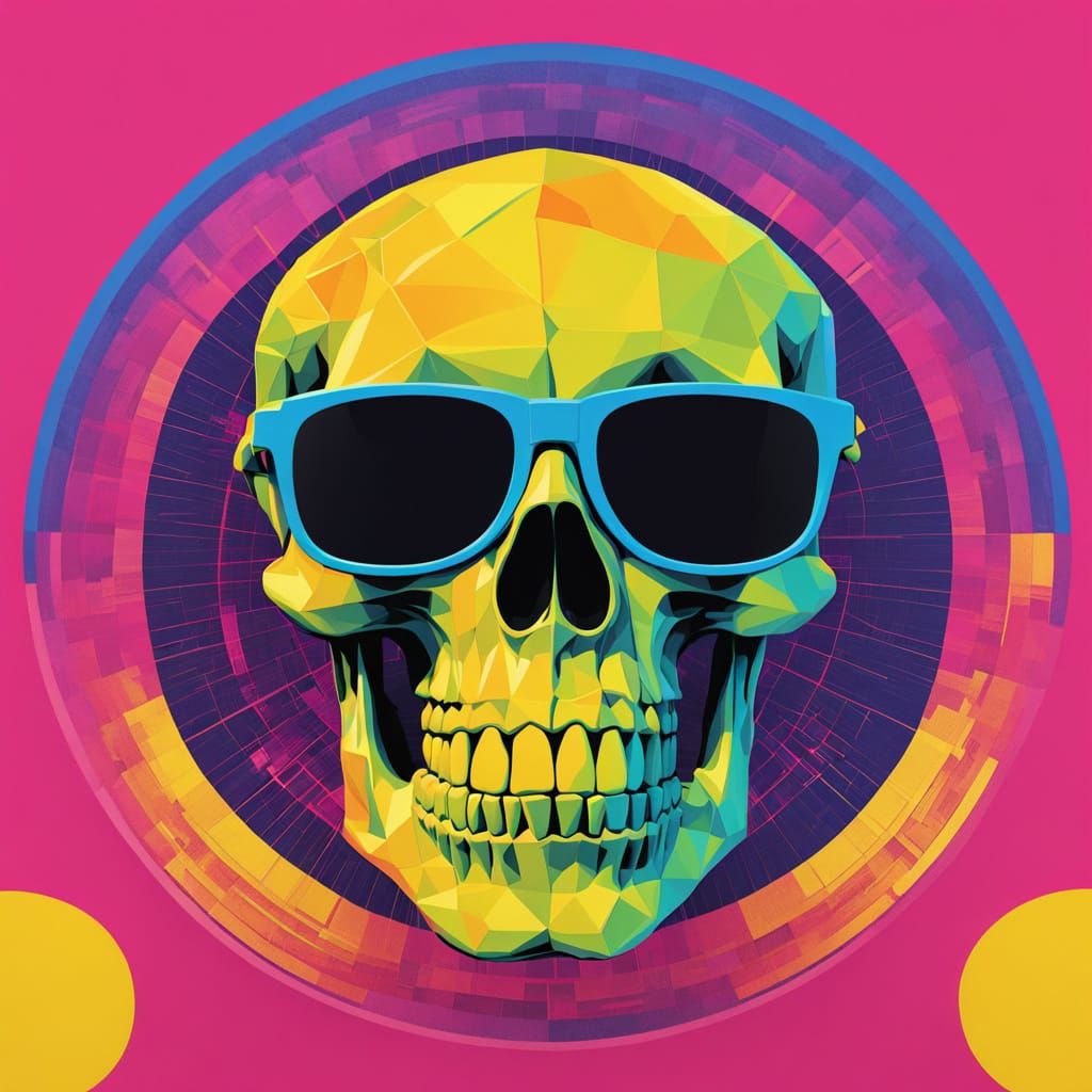vivid green skull black sunglasses, freaky smile pop art swi...