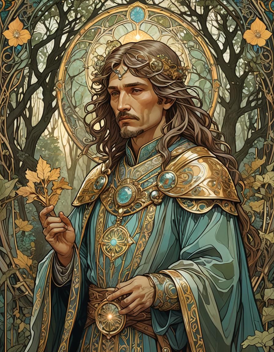 Art Nouveau Cleric in Mystical Forest