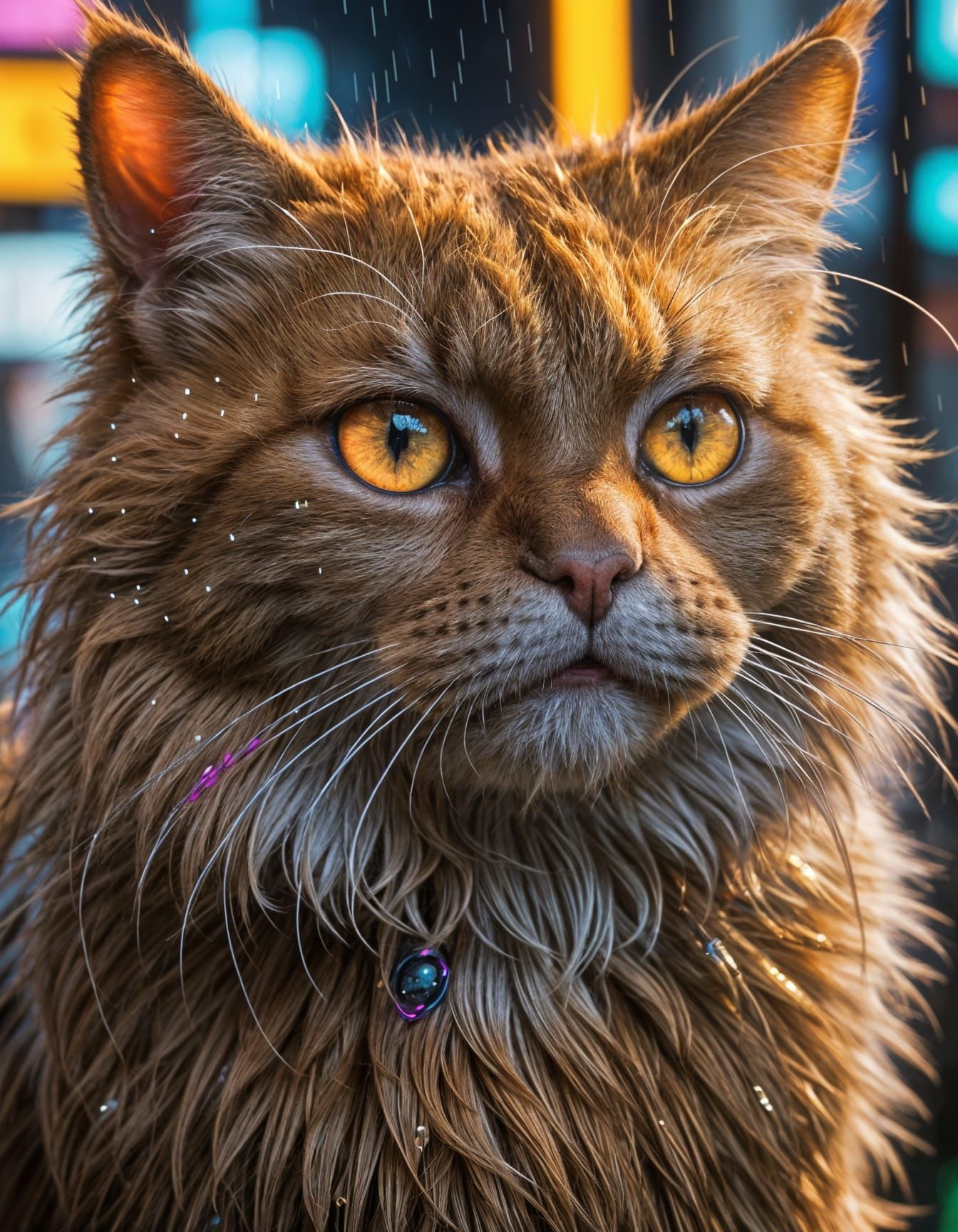 Cyberpunk Cat Eye Reflecting Neon City