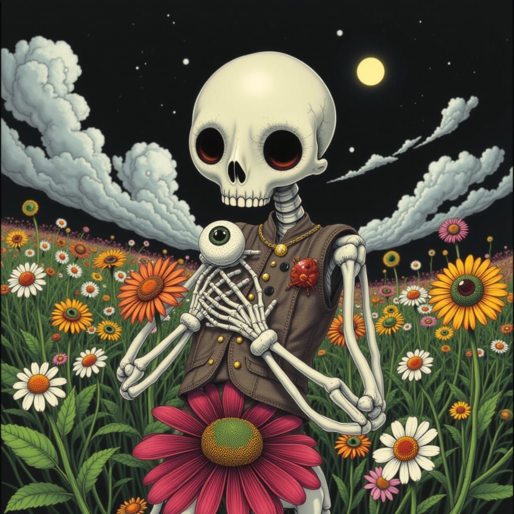 Surreal Skeleton Woman Hugging a Creature