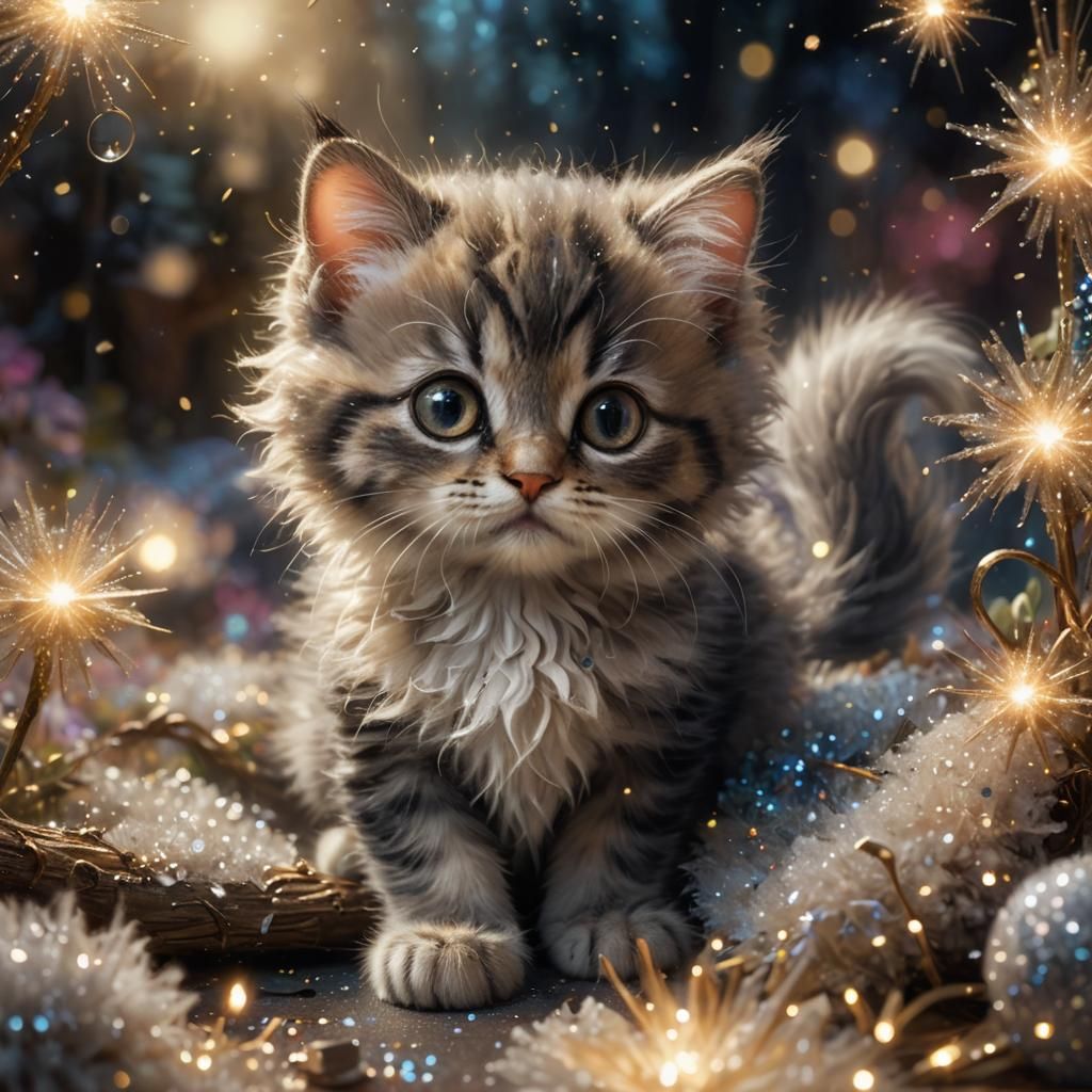 Whimsical Kitten and Mouse Fantasy Illustration