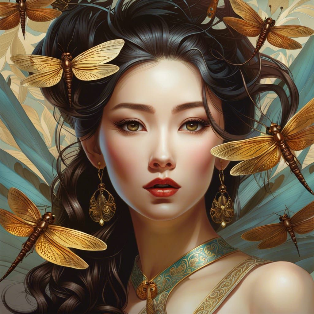 Chinese Woman with Dragonflies: Fantasy Realism