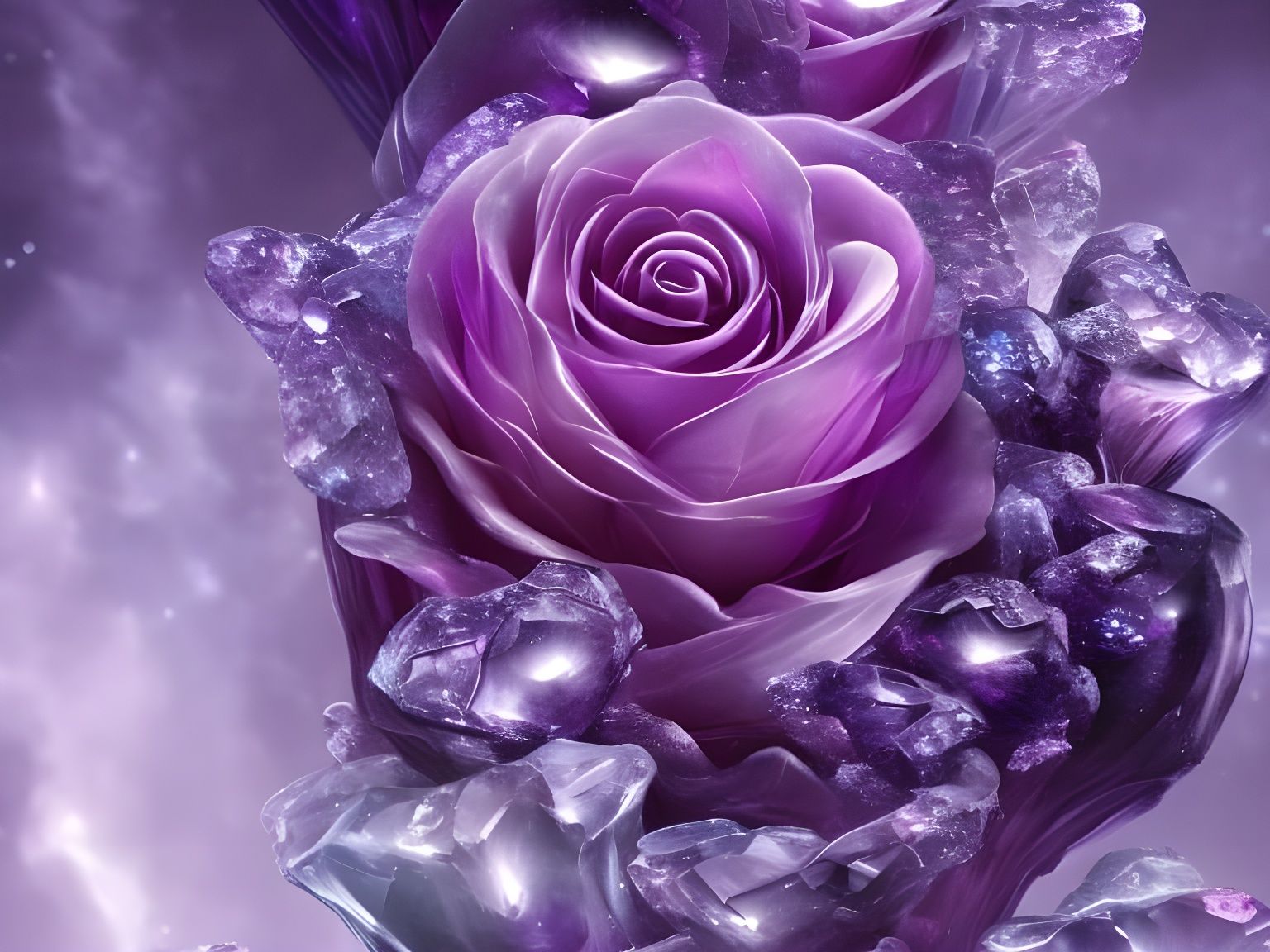 Amethyst Crystal Rose in Purple Nebulae