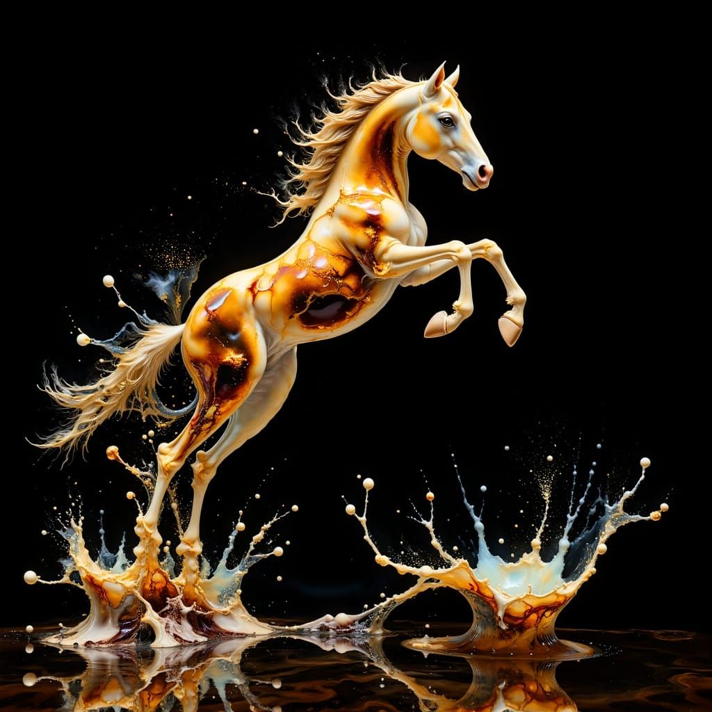 Coffee Splash Horse in Hyper-Surreal Style