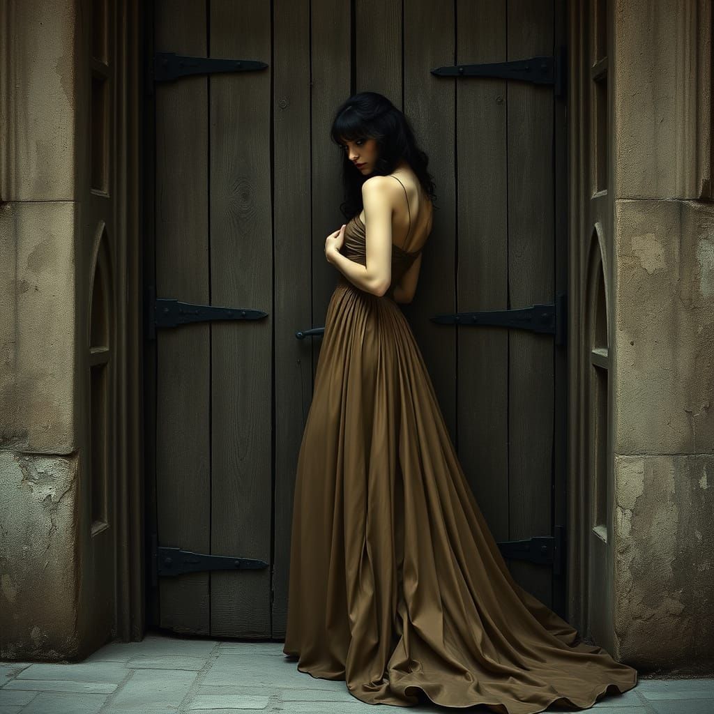 Mysterious Woman in Flowing Dress, Elegant Realism