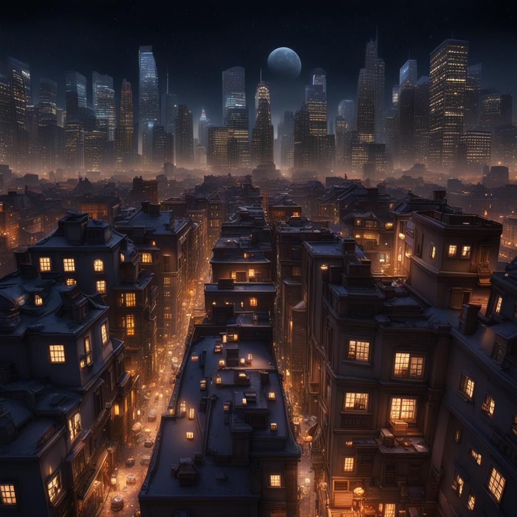 Vibrant Cityscape at Night in 3D Digital Art